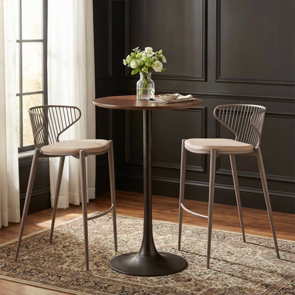 Auray Bar Table Brown Bar Table, Modern Style, Faux Wood MDF round shape tabletop, Steel, Indoor Bar