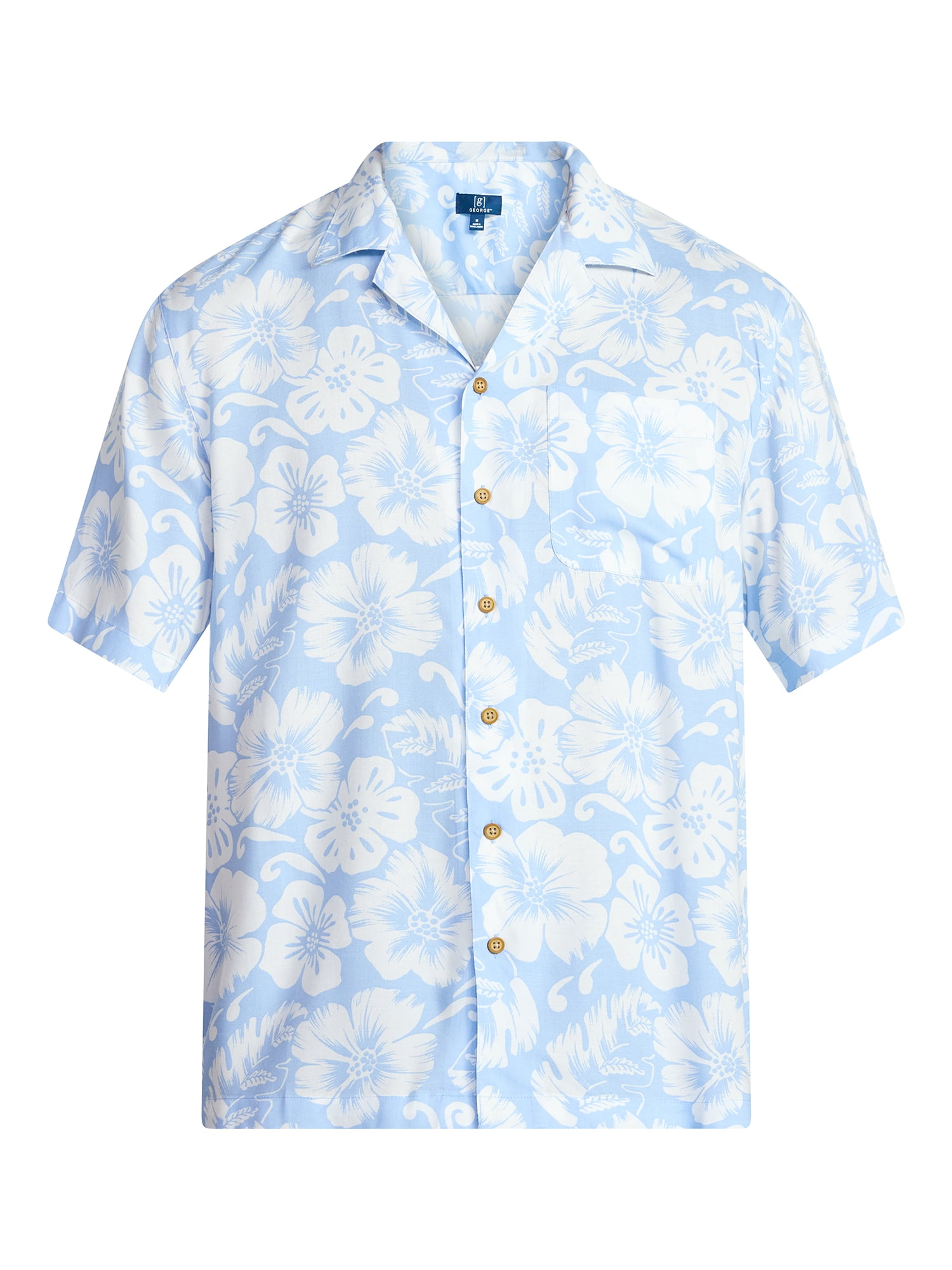 George Men's Relaxed Fit Printed Camp Shirt with Short Sleeves, Sizes S-3XLT