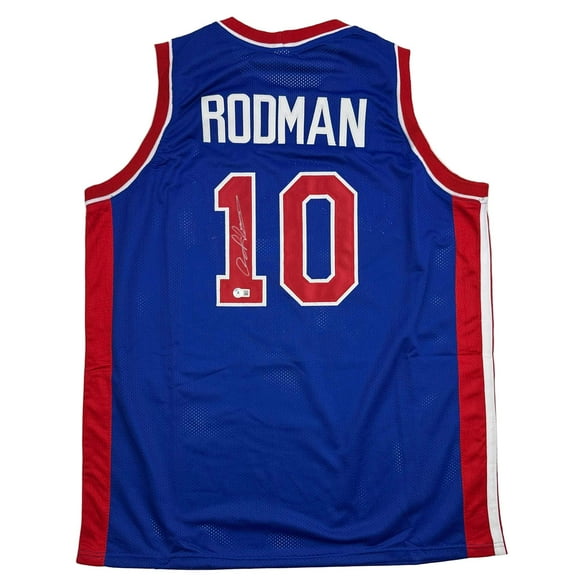 Autographed/Signed Dennis Rodman Detroit Blue Basketball Jersey Beckett BAS COA