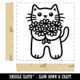 thumbnail image 2 of Cat Holding Flowers Self-Inking Rubber Stamp Ink Stamper - Pink Ink - Small 1 Inch, 2 of 7