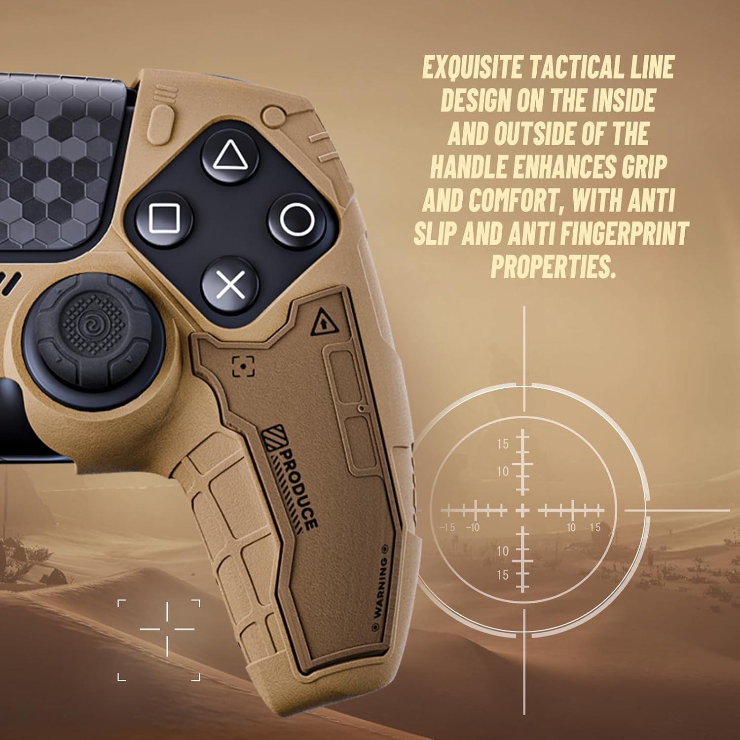 GeekShare G.S.TAC Tactical PS5 Controller Skin Protective Cover Case +Thumb Grips+Stickers Desert Yellow