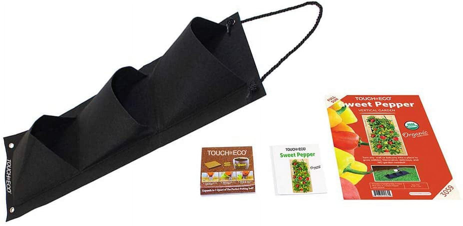 Organic Sweet Bell Pepper Seed Hanging Garden Kit - 3 Pocket Planter Bag with Coco Fiber Soil Block