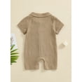 thumbnail image 6 of BemeyourBBs Newborn Baby Boy Girl Summer Clothes Infant Baby Boys Cotton Linen Outfit One Piece Romper Solid Color Lapel Short Sleeve Button Down Jumpsuit Shorts, 6 of 9