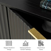 EYYTHUNG 4 Door Fluted Sideboard Buffet Cabinet, Modern Accent Storage Credenza with Adjustable Shelves, Black