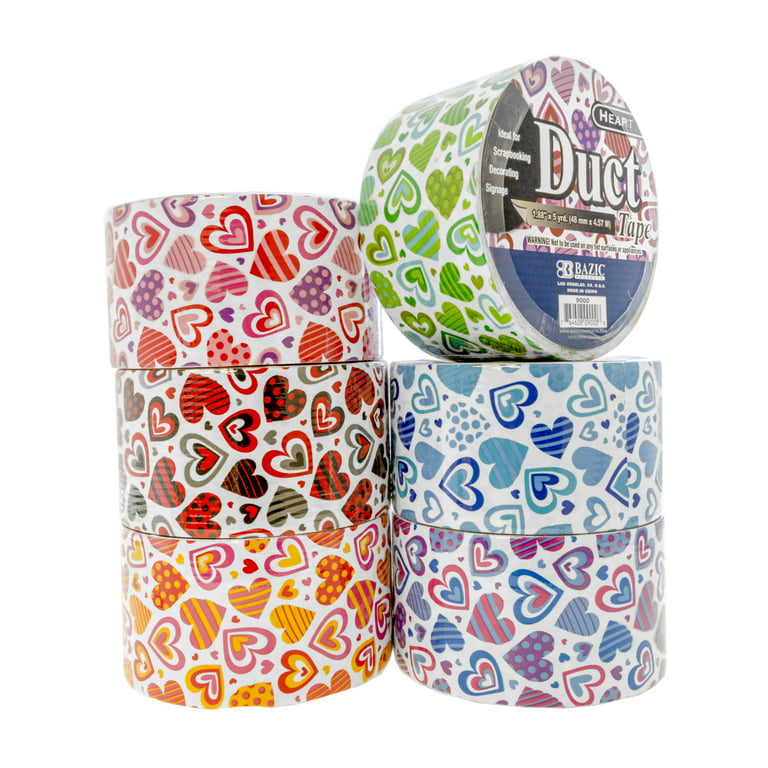 BAZIC Printed Duct Tape Heart Pattern 1.88 X 5 Yards, 6-Pack 