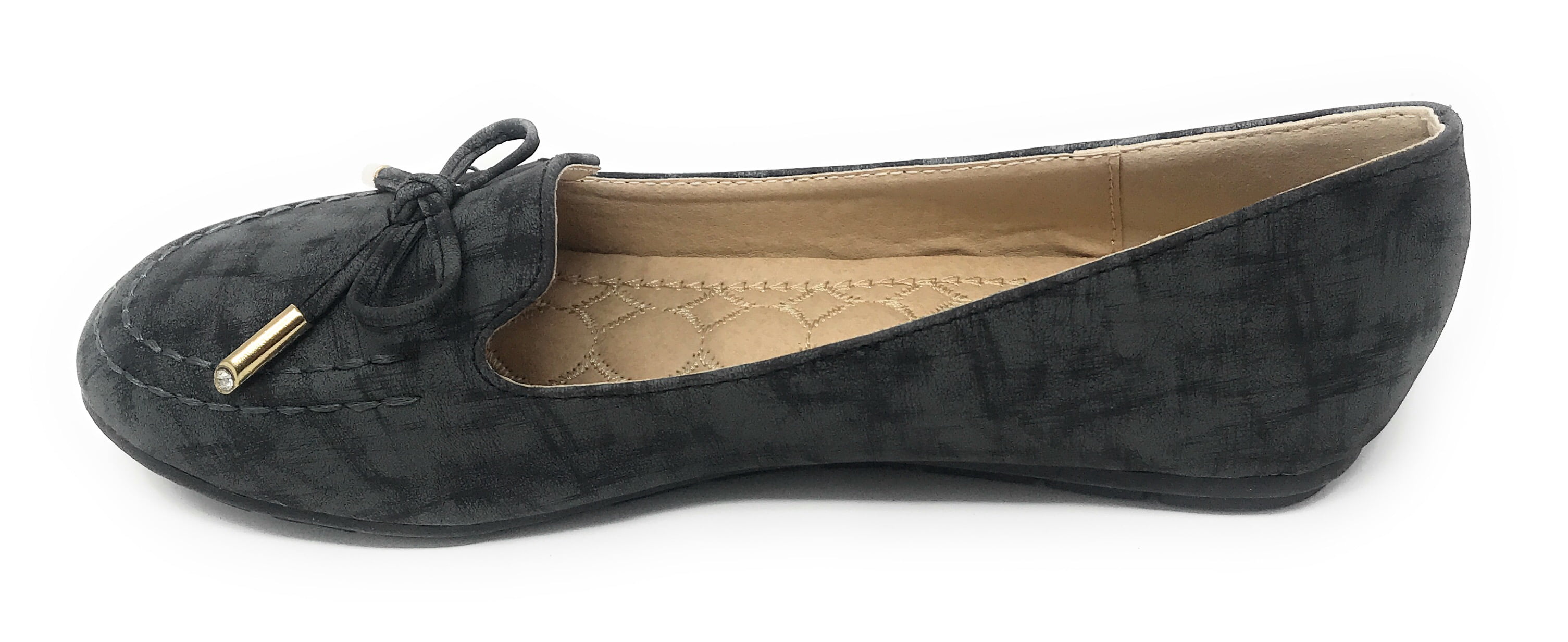 Victoria K Women's Bow With Gold Tipping Distressed Ballerina Flats