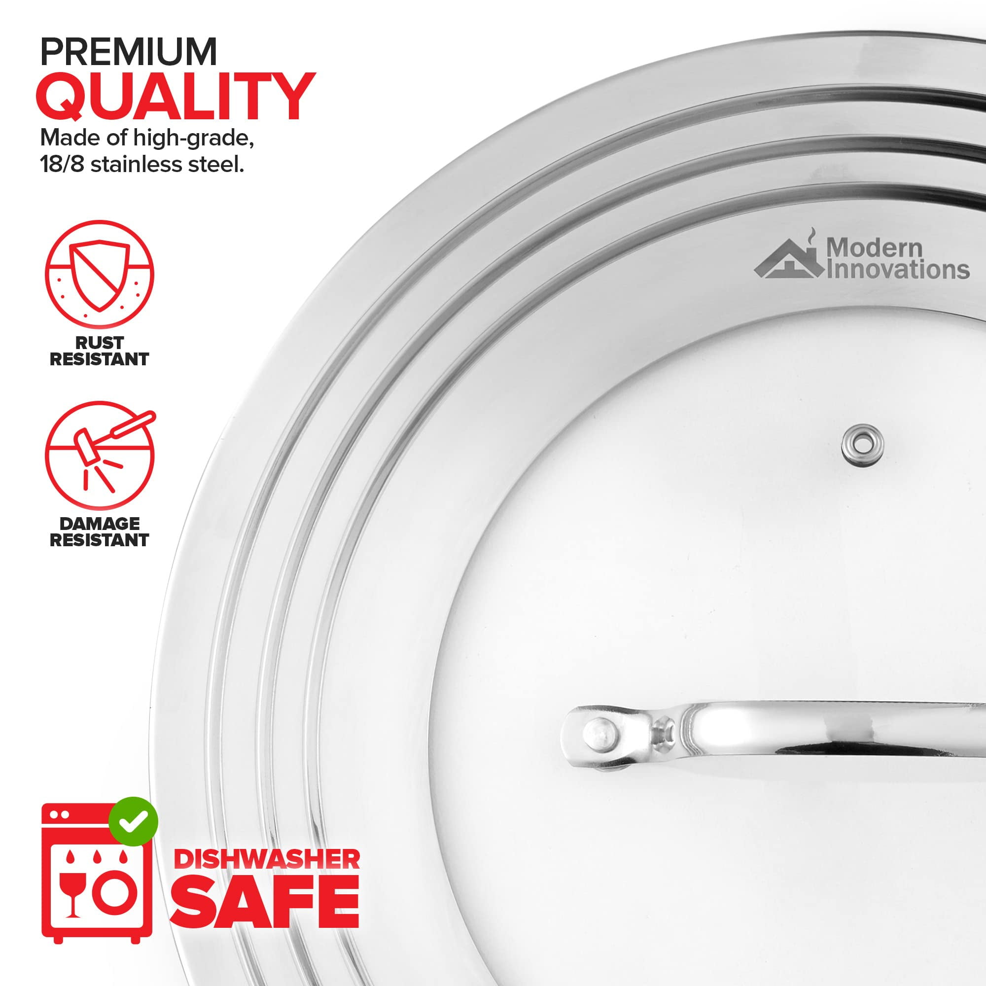 Modern Innovations Universal Lids with Tempered Glass (2 Pack), Fits 8.25 to 12 Inch Pots and Pans, Replacement Frying Pan Covers and Cast Iron Skillet Lids with Stainless Steel Rim