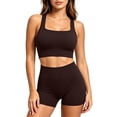 thumbnail image 7 of VBVC Women's Square Neck Workout 2 Piece Short Set , High Waist Yoga Outfit For Women , Ladies' Slim Stretch Athletic Tracksuit,Coffee,Free Size, 7 of 7