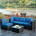 thumbnail image 2 of Costway 5PCS Patio Rattan Furniture Set Cushioned Sofa Chair Coffee Table Navy, 2 of 10