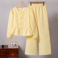thumbnail image 5 of mgoYE Girl's 2 Piece Fall Winter Outfits Bow Striped Long Sleeve Top and Wide Leg Pants Cute Clothing Sets(Yellow,9-10 Years), 5 of 5