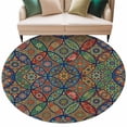 thumbnail image 2 of Bohemian Colorful Floral Round Living Room Rugs 6 ft, Boho Tribal Ethnic Abstract Geometric Flower Washable Area Rug with Non-Slip Sturdy Edge Binding Round Carpet for Kitchen Office Bedroom, 2 of 9