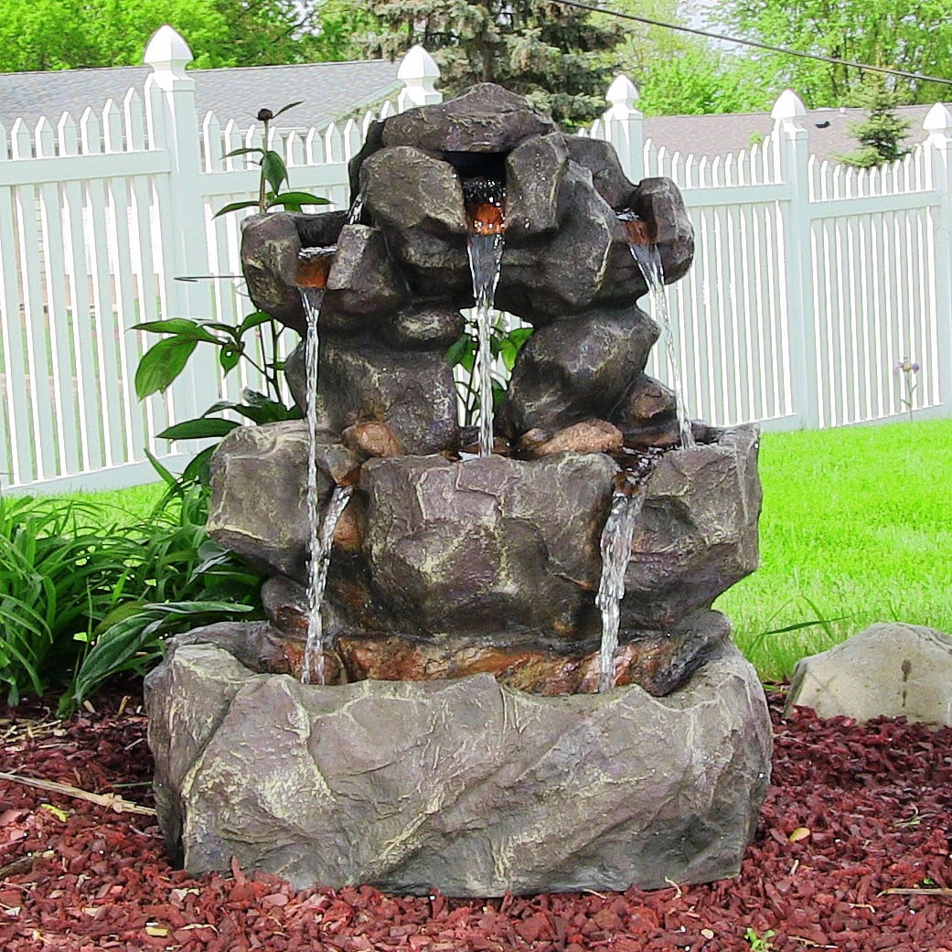 Download Sunnydaze Layered Rock Waterfall Fountain With Led Lights Outdoor Rock Fountain Backyard Water Feature For The Patio Lawn Garden 32 Inch Tall Walmart Com Walmart Com