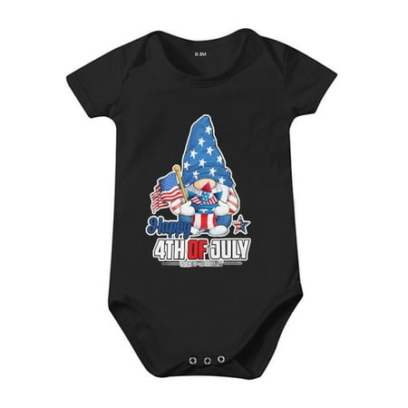 

Toddler Baby Girls Climbing Clothes And Independence Day Celebration Cartoon Print Short Sleeved Crawl Clothes For 12-18 Months