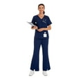 thumbnail image 5 of cimmuovere 2pcs Solid Color V-Neck Short Sleeve Top And Slit Pants Lab Coat Nurse Uniform Scrub Set Service Uniform Scrub Set For Pet Clinics, Private Care And Hospital, With Pockets, 5 of 5