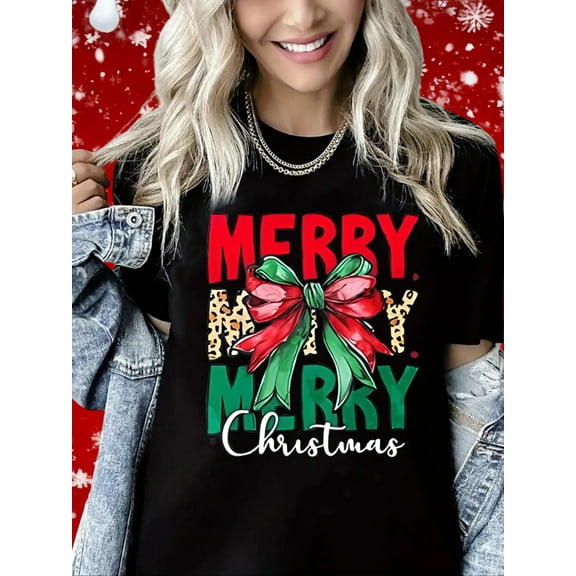 Woman Christmas Shirt Merry Christmas Graphic T-Shirt Casual Short Sleeve Top