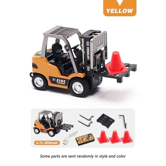 1:64 RC Remote Control Forklift Toy, 7-Channel 2-Mode, 2-In-1 Deformable Lifting Fork and Hook, Perfect for Gifts and Party Souvenirs