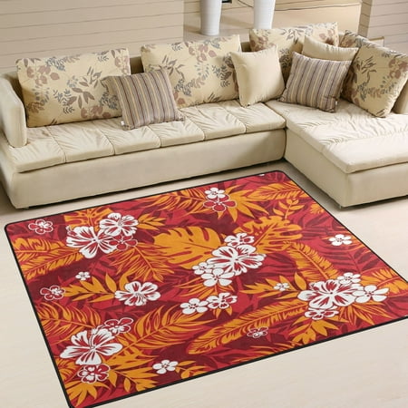 Area Rug Indoor 80 x58 Non-Slip Wear Resistant Floor Mats Soft Large Carpets for Living Room Bedroom Home Decor Washable Rug Orange Tropical Floral