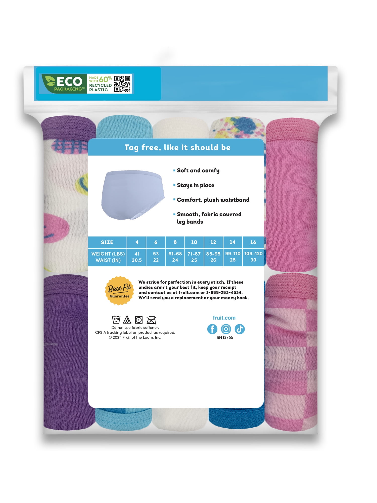 Fruit of the Loom Girls' Eversoft Hipster Underwear, 10-Pack, Sizes 4-16