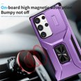 thumbnail image 6 of ELEHOLD for Samsung Galaxy S23 Ultra Heavy Duty Case Shockproof Anti-Scratch with Built-in Magnetic Rotation Ring Holder Stand Case,Rugged Non-Slip Slide Lens Protector Hard Case Cover, purple, 6 of 8