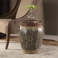 thumbnail image 3 of Home Square Glass Top Metal Drum End Table in Brown and Ivory - Set of 2, 3 of 4