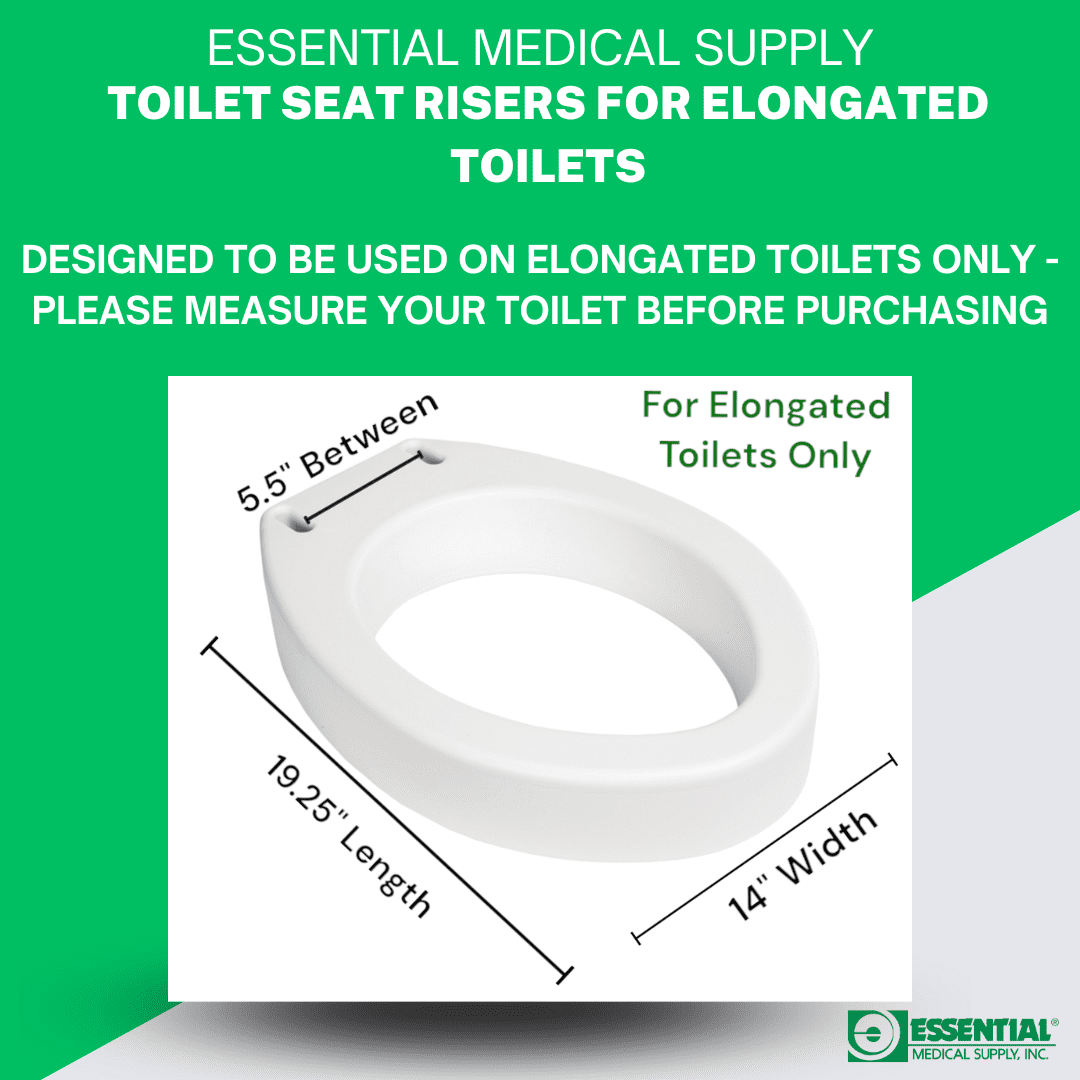 Essential Medical Supply Toilet Seat Riser for Elongated Bowl with 3.5" Rise - 19 x 14 x 3.5 Inch, Elevating and Raising Commode Seat for Seniors, Adults and The Elderly with 300lb Weight Capacity