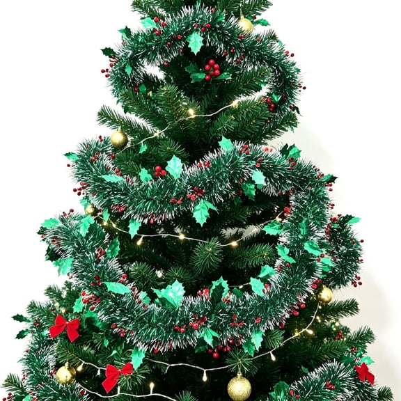 Christmas Decorations Holly Berry Garland 78.7 Inch, Artificial Leaves Garland for Mantel Staircase Door Christmas Tree Holiday Party Decor
