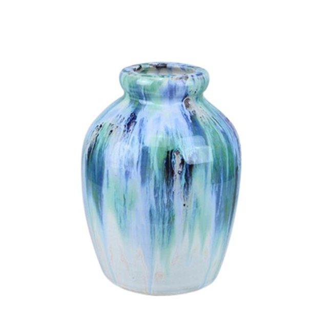 Benzara BM188108 Urn Shape Ceramic Vase with Aesthetic Texture - Multi Color - Small