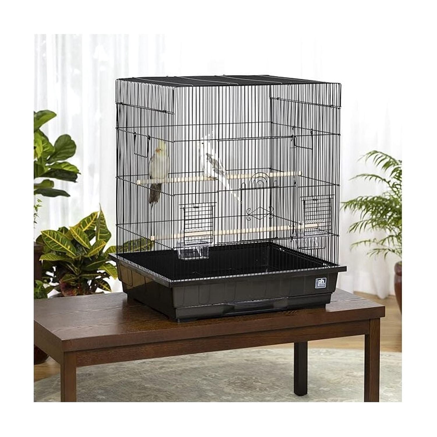 Square Roof Bird Cage - Durable Metal Bird Habitat with Spacious Interior