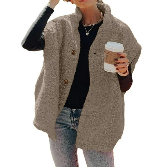 TQWQT Light Brown Fleece Vest for Women Casual Oversized Warm Fleece Oversized Vest Sleeveless Button Down Puffer Jackets Cute Teddy Bear Sherpa Coat Light Brown L