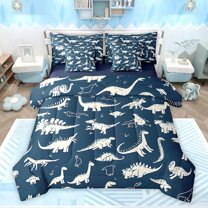 Feelyou Cartoon Dinosaur Print Bedding Comforter Set 7pcs, Kawaii Dino Animal Queen Bedding Sets, Teens Kids Boys Girls Reversible Queen Sheet Sets, Ultra Soft Bedroom Decor