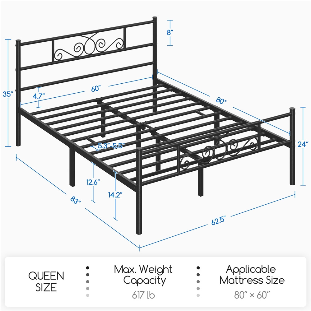 Easyfashion Jocelyn Modern Scroll Metal Platform Queen Bed, Black ...