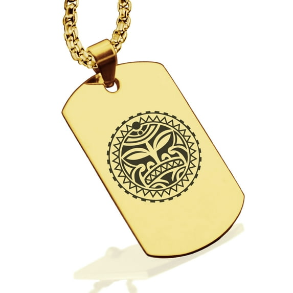 Stainless Steel Sun Maori Symbol Dog Tag Pendant Necklace