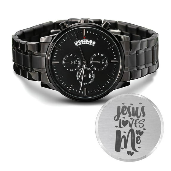 Jesus Loves Me Engraved Bible Verse Men's Watch Multifunction Stainless Steel W Copper Dial