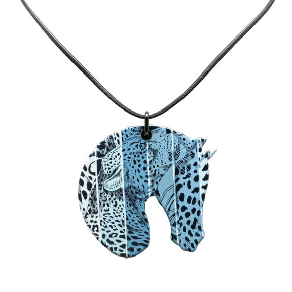 Pre-Owned Hermes Tattersall GM Jungle Love Rainbow Necklace Blue Black Plastic... (Good)