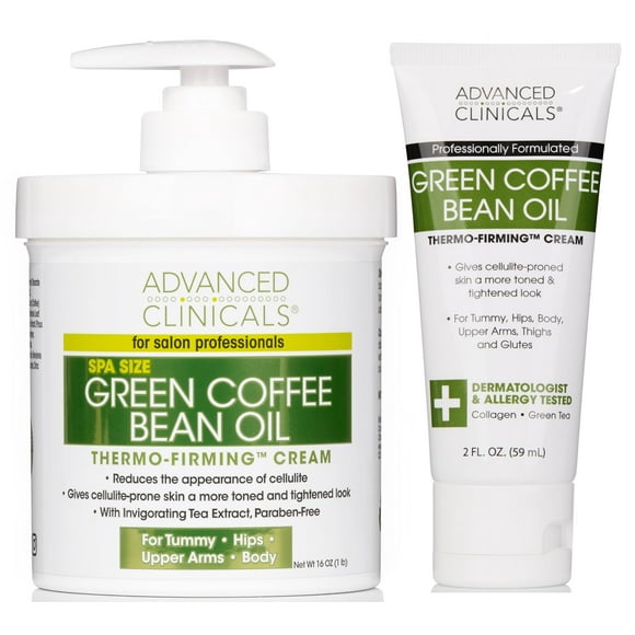 Advanced Clinicals Green Coffee Bean Oil Thermo Firming Body Cream Moisturizer | Caffeine Lotion | Collagen Body Lotion | Moisturizing Body Butter | Body Skin Care Products For Women W/Travel Size