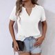 thumbnail image 5 of Mujeres de Verano Tops Nuevo Color Sólido Cuello en V Manga Corta con una Hendidura en el Doblado, Poliéster, 5 of 8
