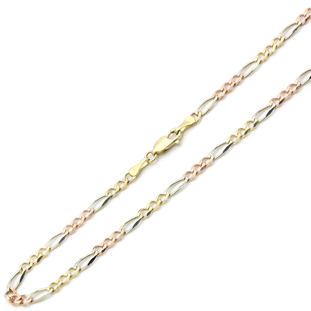 14K Tri-color Gold Chain 4mm Larga 