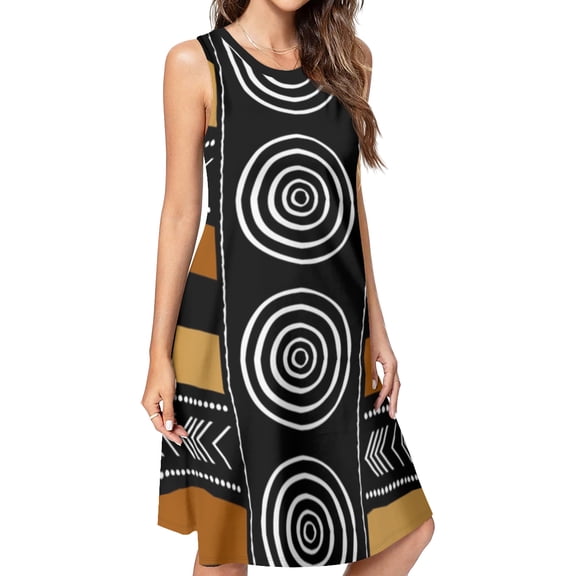 African Mud Cloth Artistry Art Spring Summer Dresses for Women Fashion T-shirt Dress Casual Sleeveless Loose Sundress with Pockets