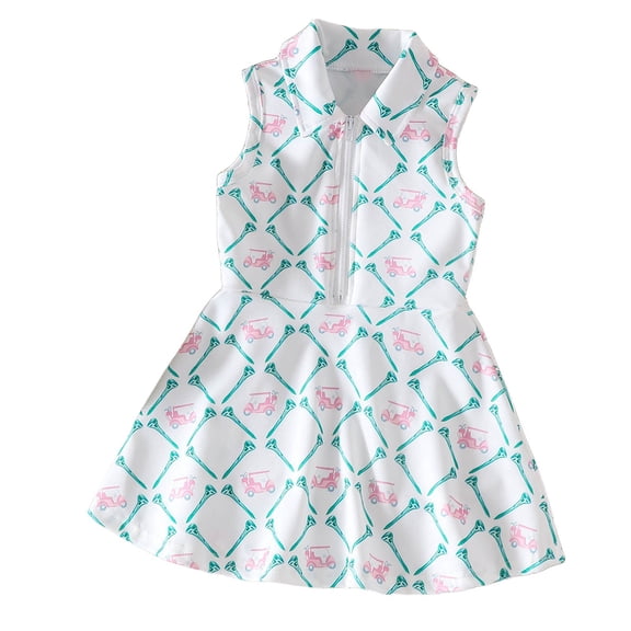 Glisme Little Girls Dress Graphic Print Sleeveless Notch Neck Back To School Active Dresses For Girls Size 100