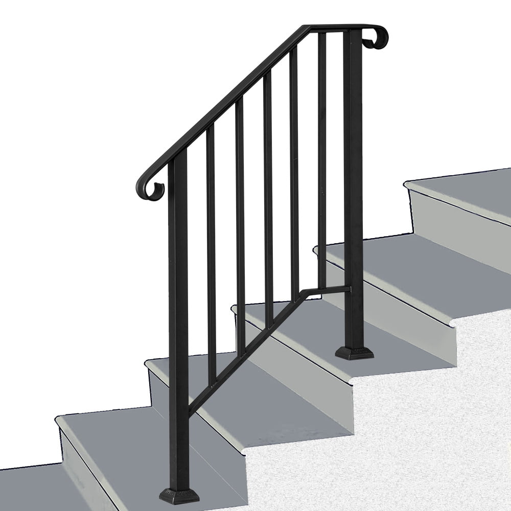 Henmomu Artisasset Matte Black Outdoor 2-Step Iron Handrail - Walmart.com