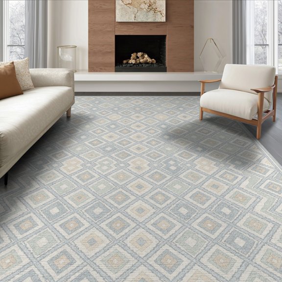 ODIKA 8'x10' Washable Area Rug Durable, Non-Slip Abstract Boho Symmetrical Motifs Decorative Repeating Geometric for Living Room, Under Sectional, Family