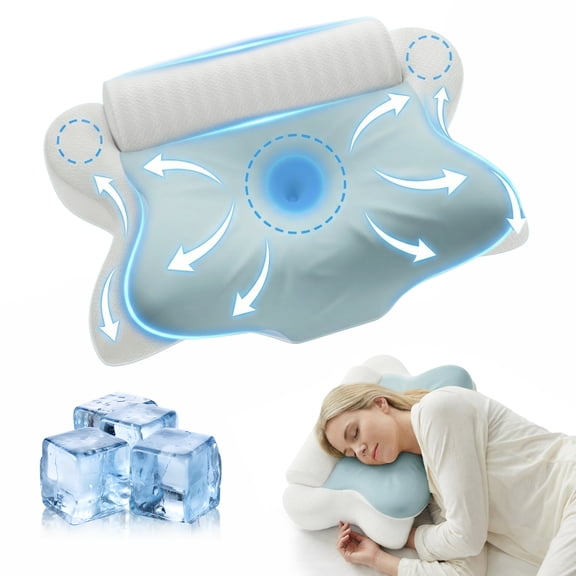3 in 1 Memory Foam Cervical Pillow, Cooling Fabric Neck Pillow with Detachable Leg Support Cushion for Neck Pain Relief, Orthopedic Pillow for Back, Side & Stomach Sleepers