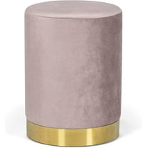 Joveco Round Velvet Ottoman, Upholstered Vanity Stool Footrest with Gold Metal Base, Modern Padded Makeup Chair for Bedroom Living Room (Pink)