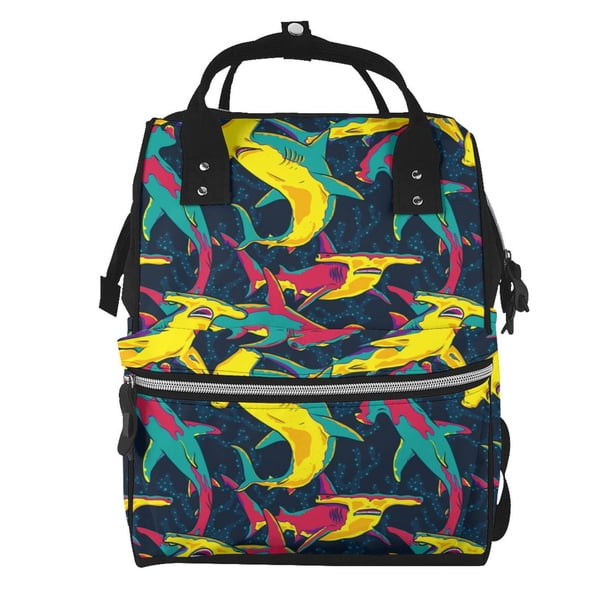 Disketp Colorful Sharks Mochila de Pañales de Gran Capacidad con Múltiples Bolsillos, Mochila de Viaje Multifuncional para Bebé, Unisex, Moderna y Resistente
