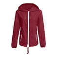 thumbnail image 5 of Lightweight Rain Jacket Women, Yigetop Female Solid Color Hooded Sun Clothing Jacket Lightweight Close Fitting Sports Outdoor Long Sleeve Zipper Jacket Rain Coats for Women Wine L, 5 of 5