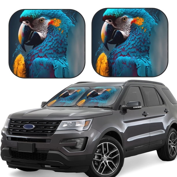 Balery Modern Style Blue Parrot Parasol para parabrisas de coche de 2 piezas | Parasol plegable para parabrisas delantero de coche para la mayoría de sedanes-Medium
