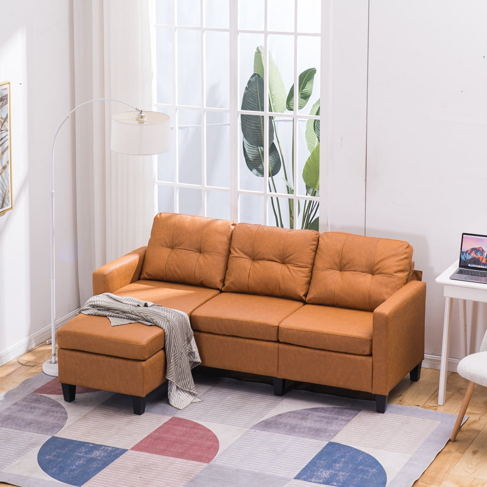 uhomepro 76"W Mid Century Couches and Sofas Set with Ottoman, HighEnd