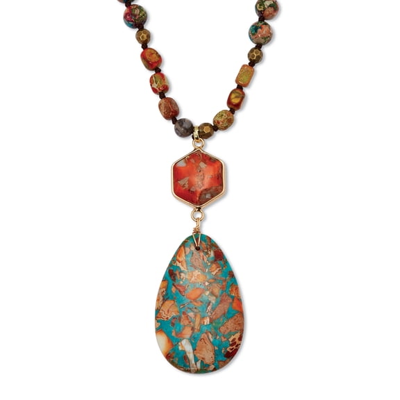 Genuine Jasper Goldtone Drop Pendant Necklace 34-inch