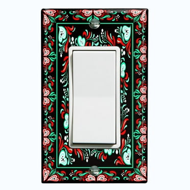 Metal Light Switch Plate Cover Teal Red Flower Heart Mandala Tile Pattern TIL028