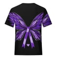 thumbnail image 4 of DondPO Women's T-Shirts Women's Awareness Shirt Purple Ribbon Floral Short Sleeve T Shirts Caring tops Shirts for Women Womens tops Black L, 4 of 5